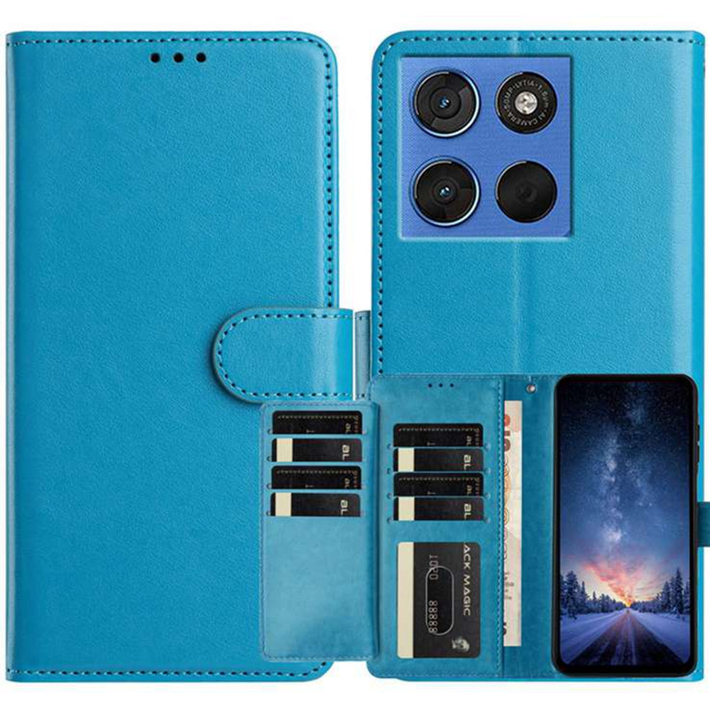 For Motorola Edge 70 5G Wallet Phone Case Stand PU Leather Folio Flip Cover with 8 Card Slot - Sky Blue