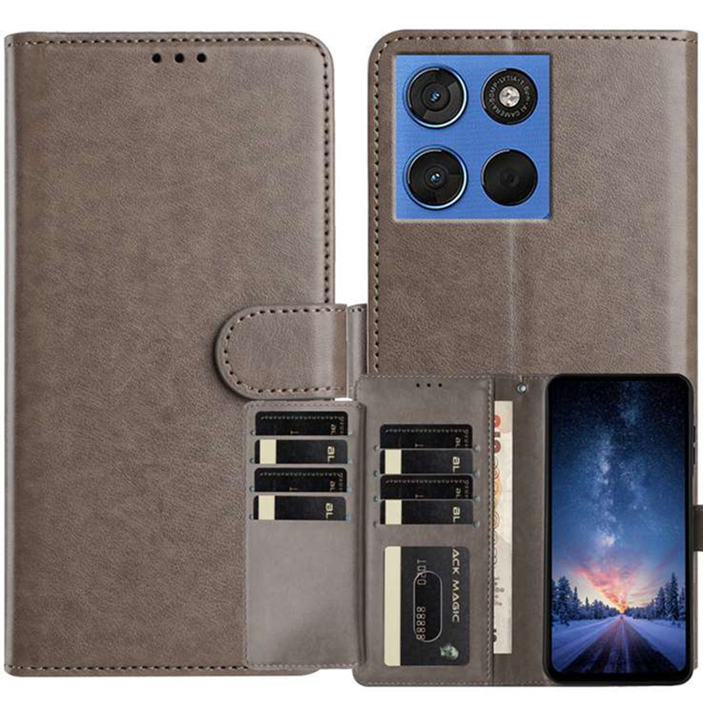 For Motorola Edge 70 5G Wallet Phone Case Stand PU Leather Folio Flip Cover with 8 Card Slot - Grey