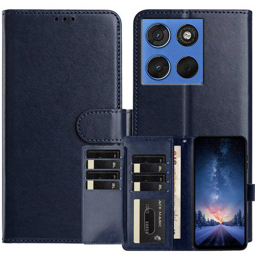 For Motorola Edge 70 5G Wallet Phone Case Stand PU Leather Folio Flip Cover with 8 Card Slot - Dark Blue