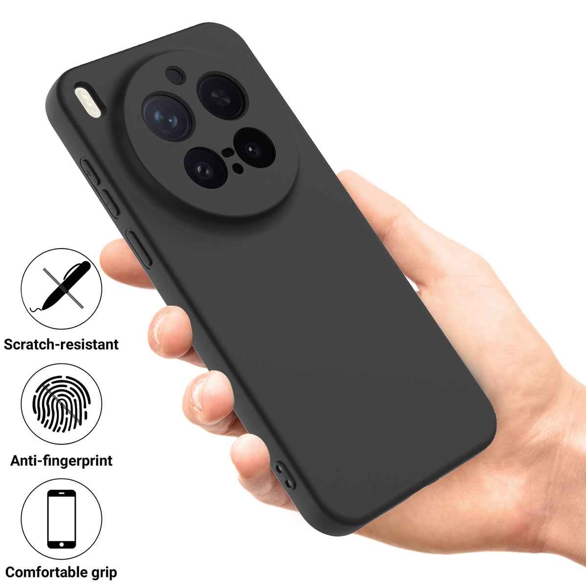 For vivo X300 Pro 5G Liquid Silicone Case Phone Back Cover with Hand Strap - Black