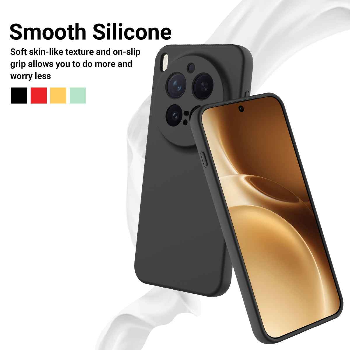 For vivo X300 Pro 5G Liquid Silicone Case Phone Back Cover with Hand Strap - Black