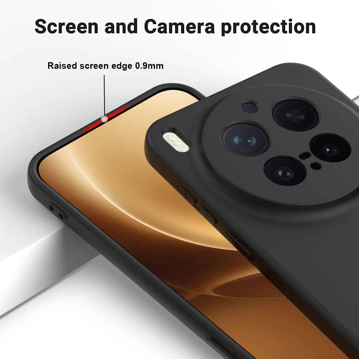 For vivo X300 Pro 5G Liquid Silicone Case Phone Back Cover with Hand Strap - Black
