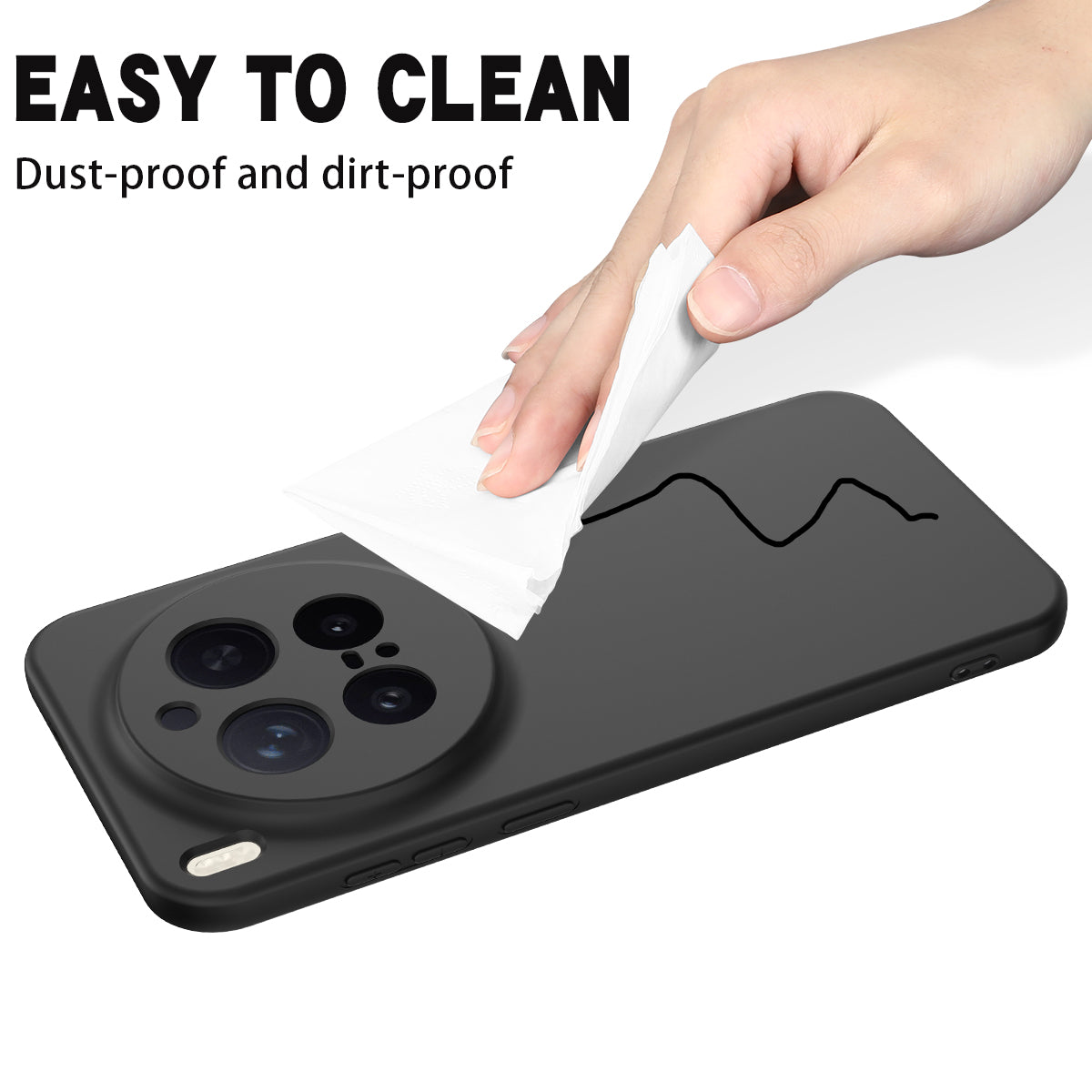 For vivo X300 Pro 5G Liquid Silicone Case Phone Back Cover with Hand Strap - Black