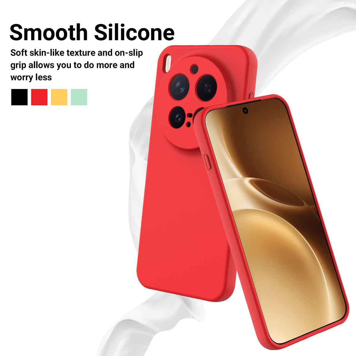 For vivo X300 Pro 5G Liquid Silicone Case Phone Back Cover with Hand Strap - Red