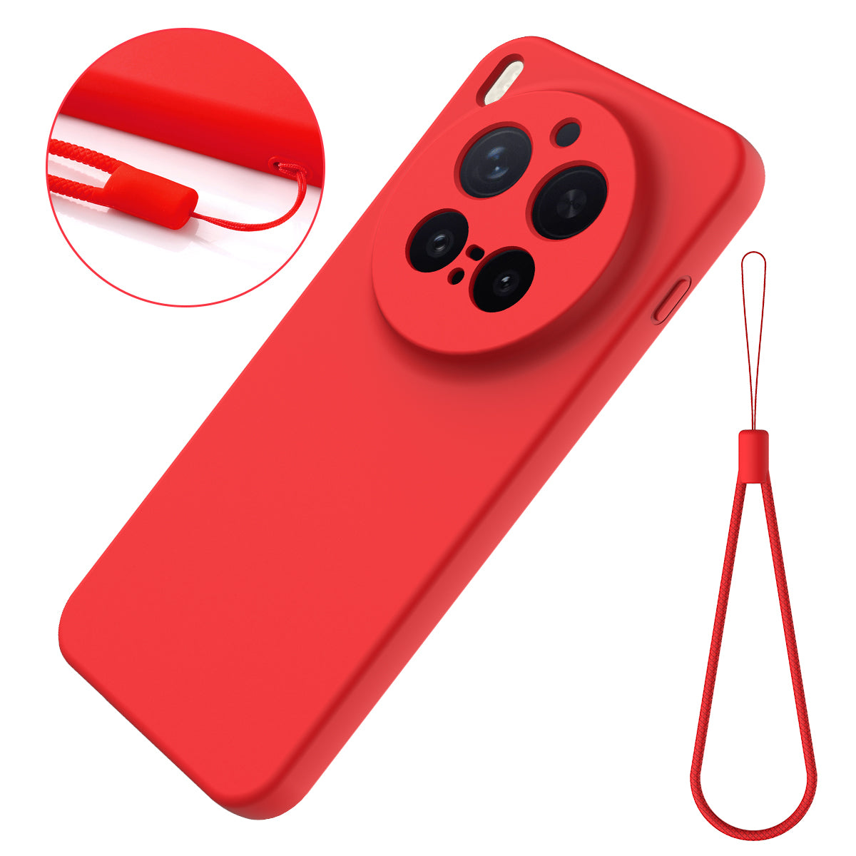 For vivo X300 Pro 5G Liquid Silicone Case Phone Back Cover with Hand Strap - Red