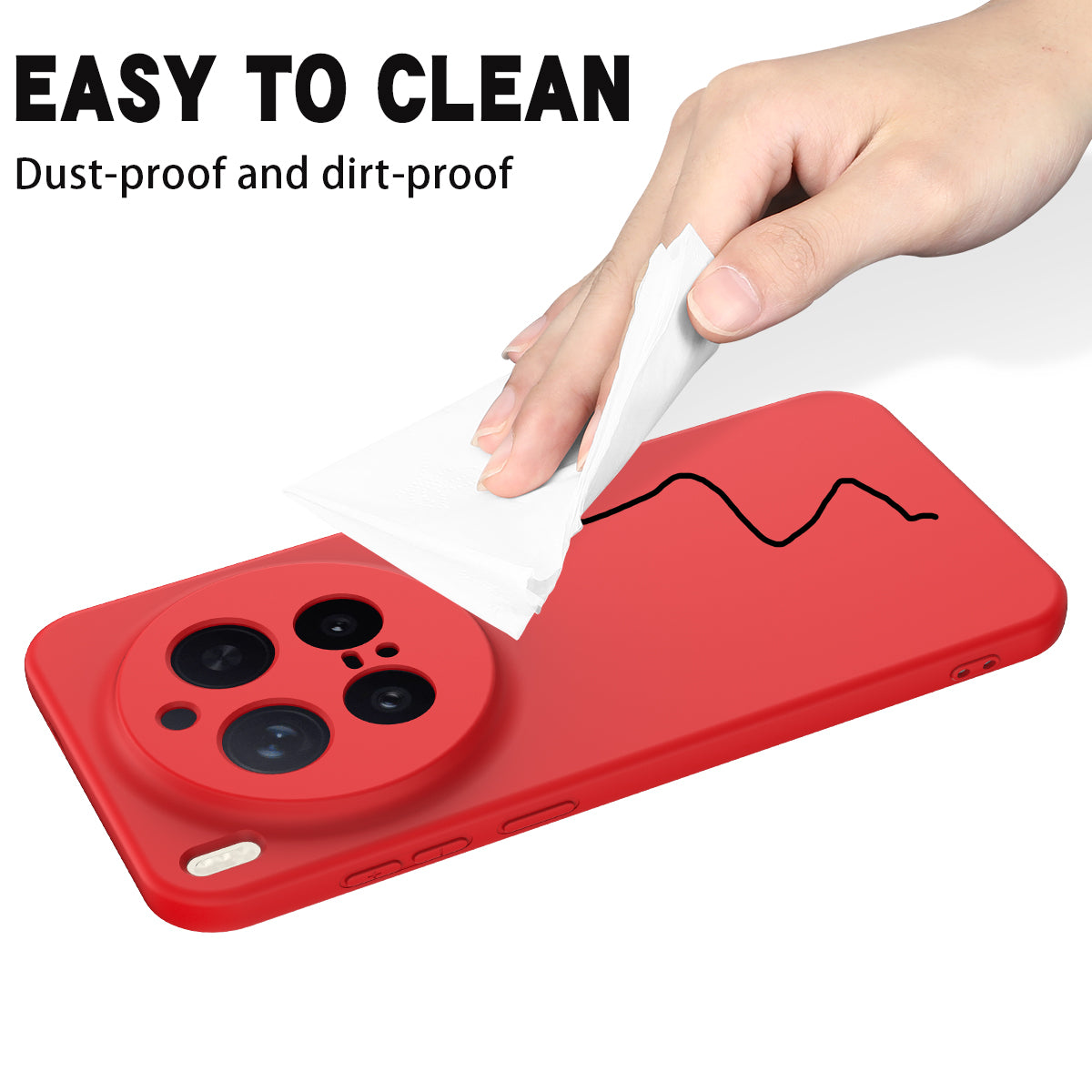 For vivo X300 Pro 5G Liquid Silicone Case Phone Back Cover with Hand Strap - Red