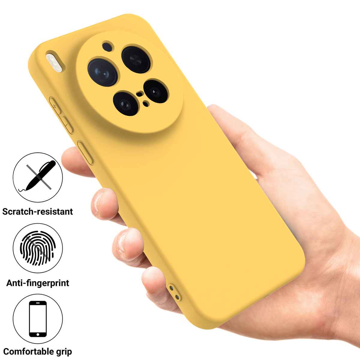 For vivo X300 Pro 5G Liquid Silicone Case Phone Back Cover with Hand Strap - Yellow
