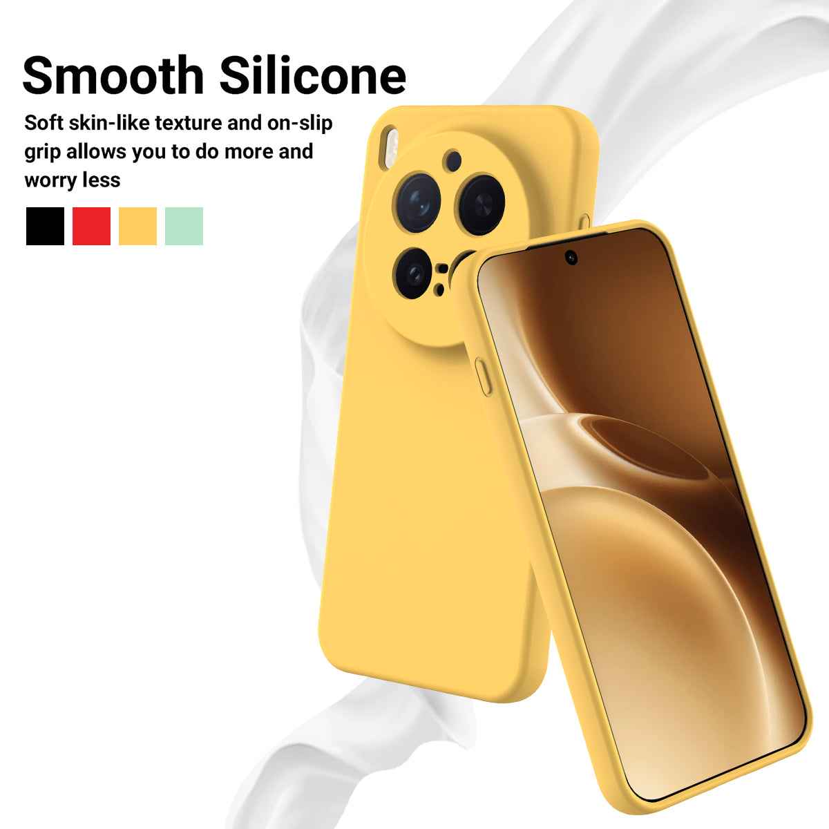 For vivo X300 Pro 5G Liquid Silicone Case Phone Back Cover with Hand Strap - Yellow