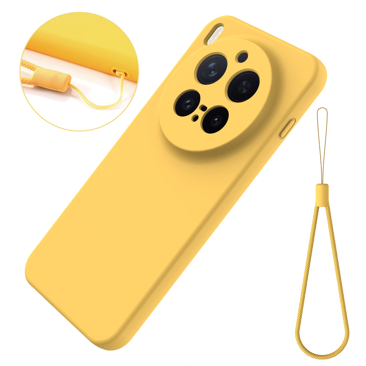 For vivo X300 Pro 5G Liquid Silicone Case Phone Back Cover with Hand Strap - Yellow