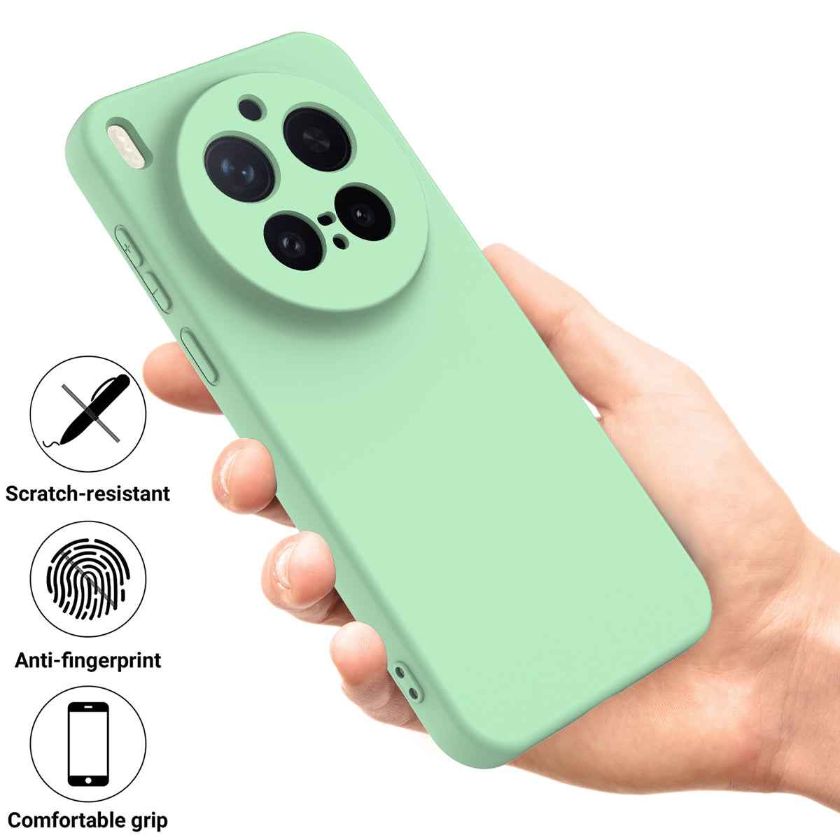 For vivo X300 Pro 5G Liquid Silicone Case Phone Back Cover with Hand Strap - Green