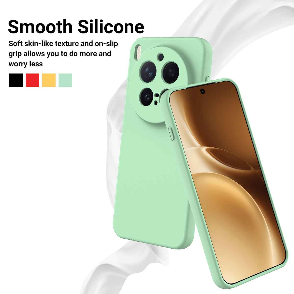 For vivo X300 Pro 5G Liquid Silicone Case Phone Back Cover with Hand Strap - Green
