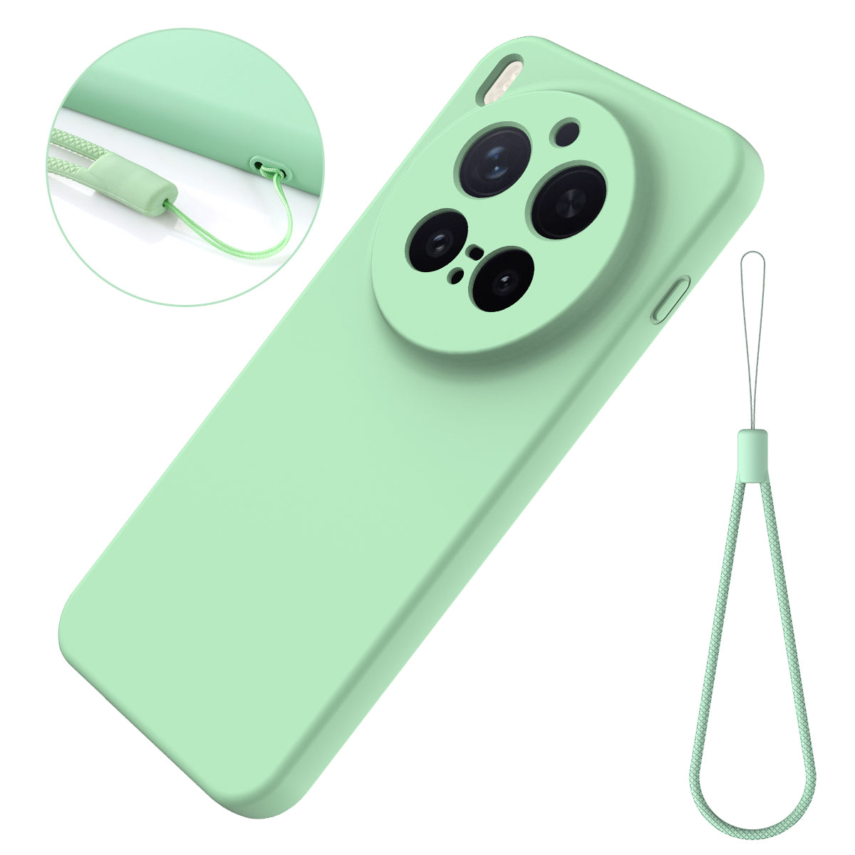For vivo X300 Pro 5G Liquid Silicone Case Phone Back Cover with Hand Strap - Green