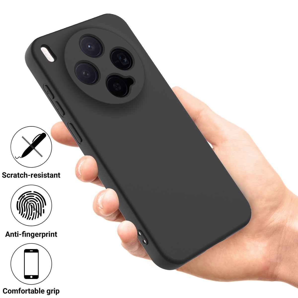 For vivo X300 5G Liquid Silicone Case Phone Back Cover with Hand Strap - Black