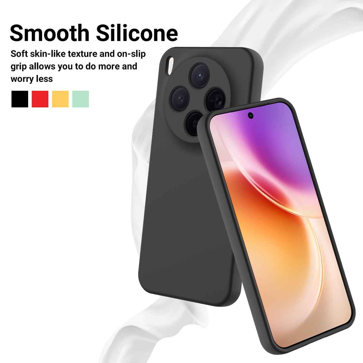For vivo X300 5G Liquid Silicone Case Phone Back Cover with Hand Strap - Black