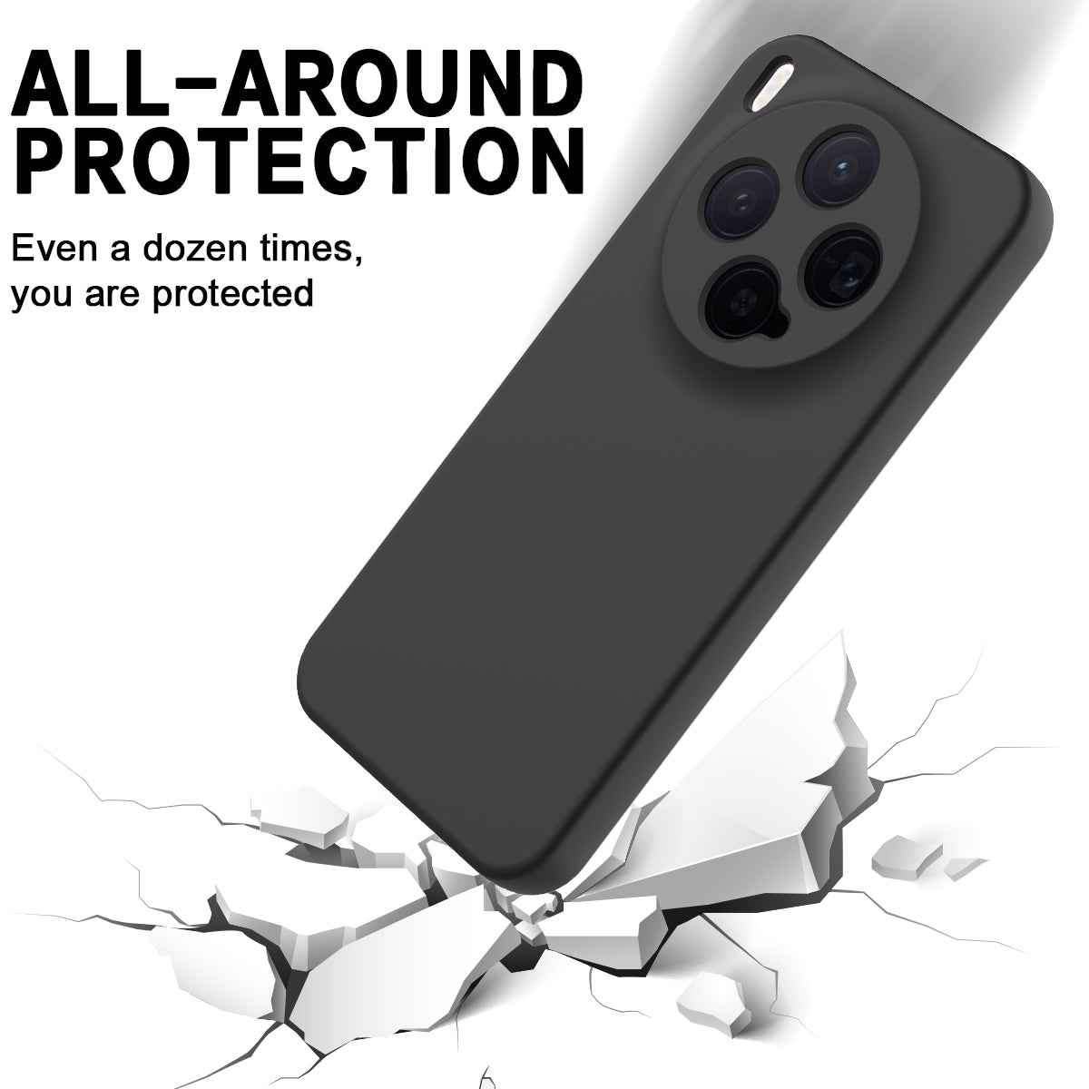 For vivo X300 5G Liquid Silicone Case Phone Back Cover with Hand Strap - Black