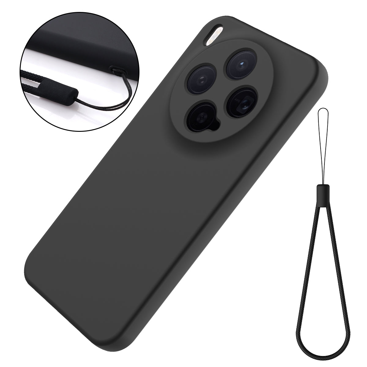 For vivo X300 5G Liquid Silicone Case Phone Back Cover with Hand Strap - Black
