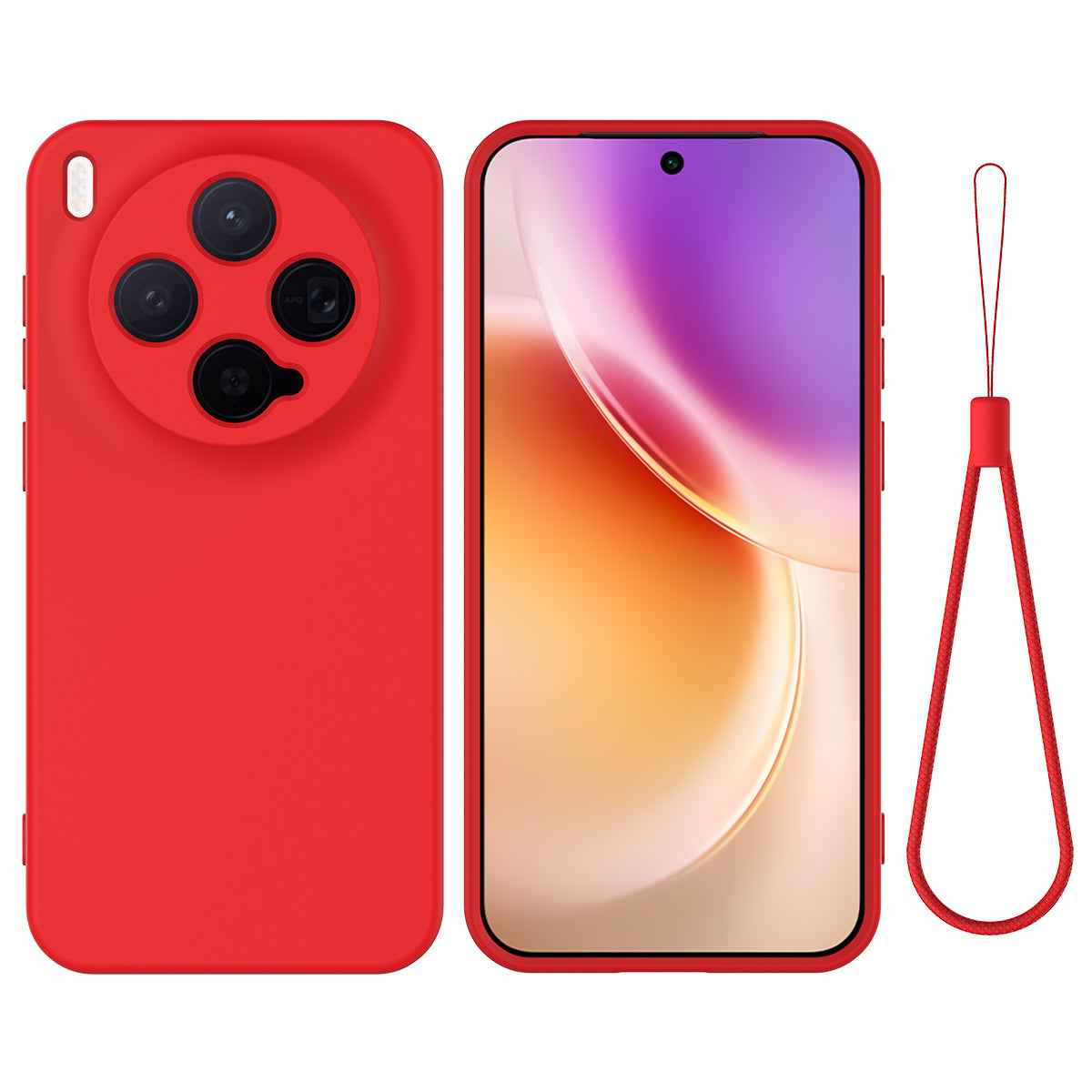 For vivo X300 5G Liquid Silicone Case Phone Back Cover with Hand Strap - Red