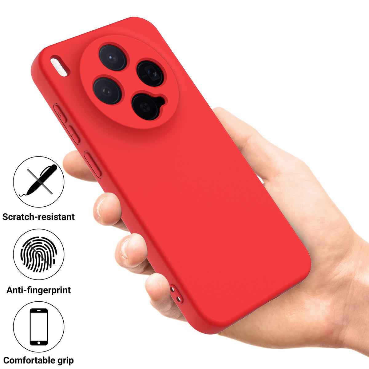 For vivo X300 5G Liquid Silicone Case Phone Back Cover with Hand Strap - Red