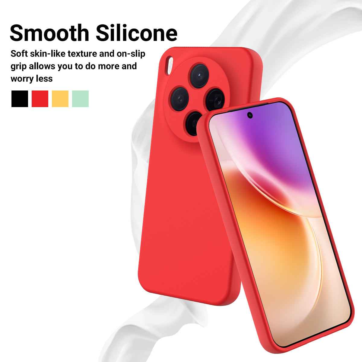 For vivo X300 5G Liquid Silicone Case Phone Back Cover with Hand Strap - Red