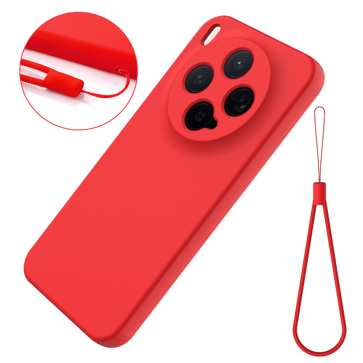 For vivo X300 5G Liquid Silicone Case Phone Back Cover with Hand Strap - Red