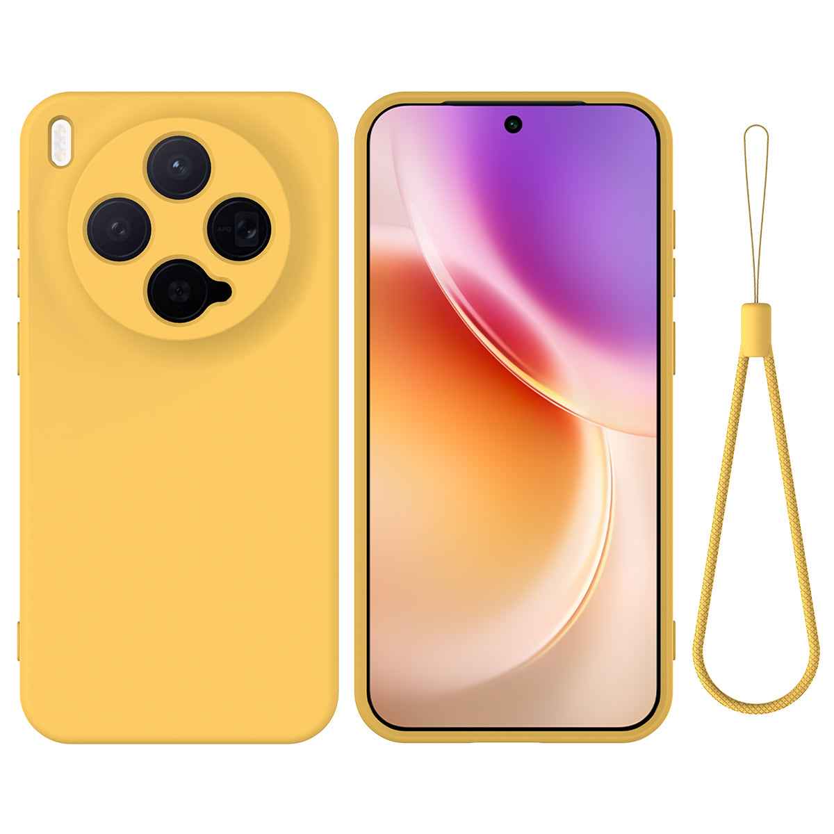 For vivo X300 5G Liquid Silicone Case Phone Back Cover with Hand Strap - Yellow