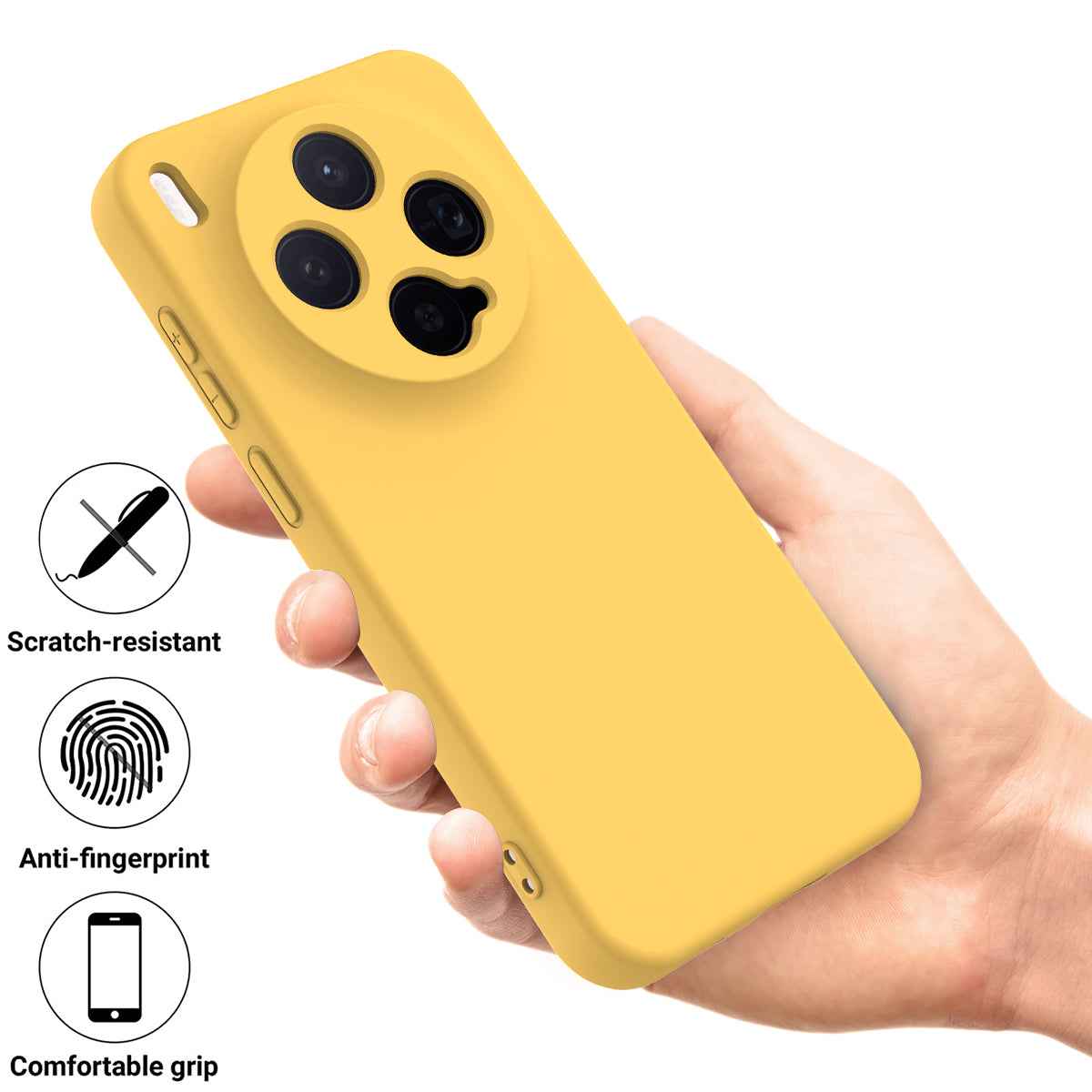For vivo X300 5G Liquid Silicone Case Phone Back Cover with Hand Strap - Yellow