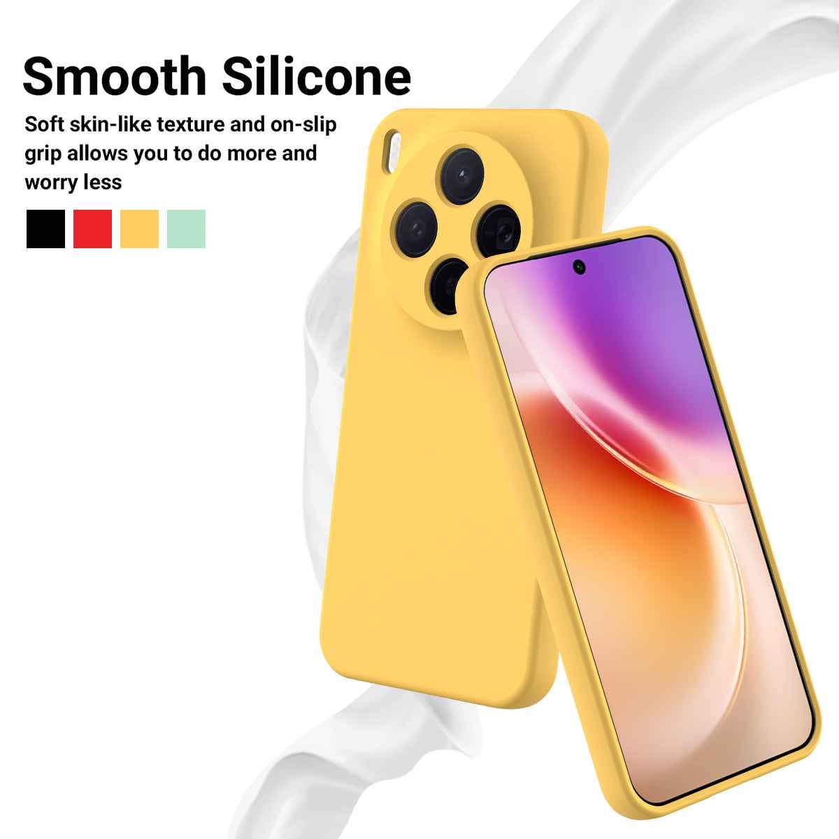 For vivo X300 5G Liquid Silicone Case Phone Back Cover with Hand Strap - Yellow
