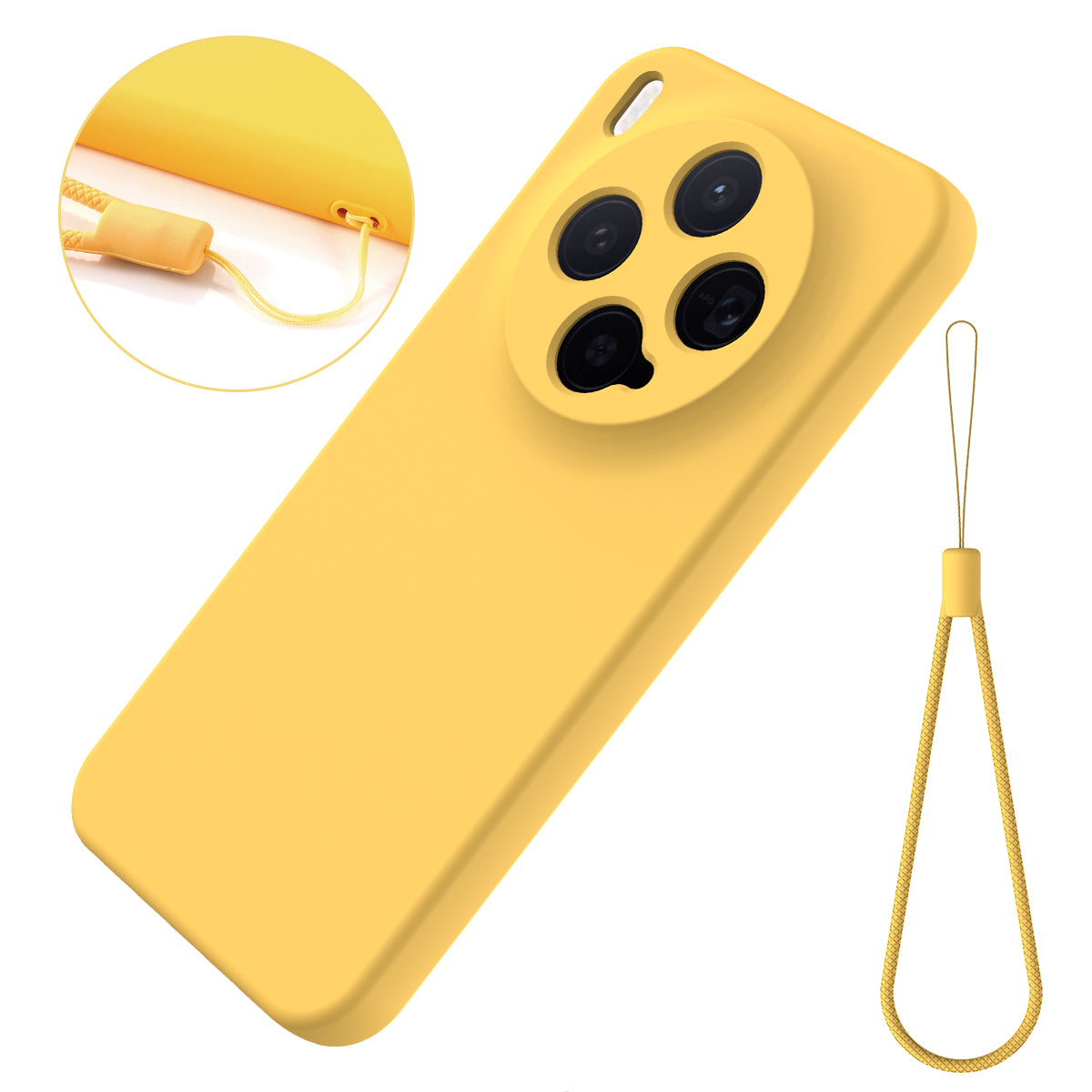 For vivo X300 5G Liquid Silicone Case Phone Back Cover with Hand Strap - Yellow