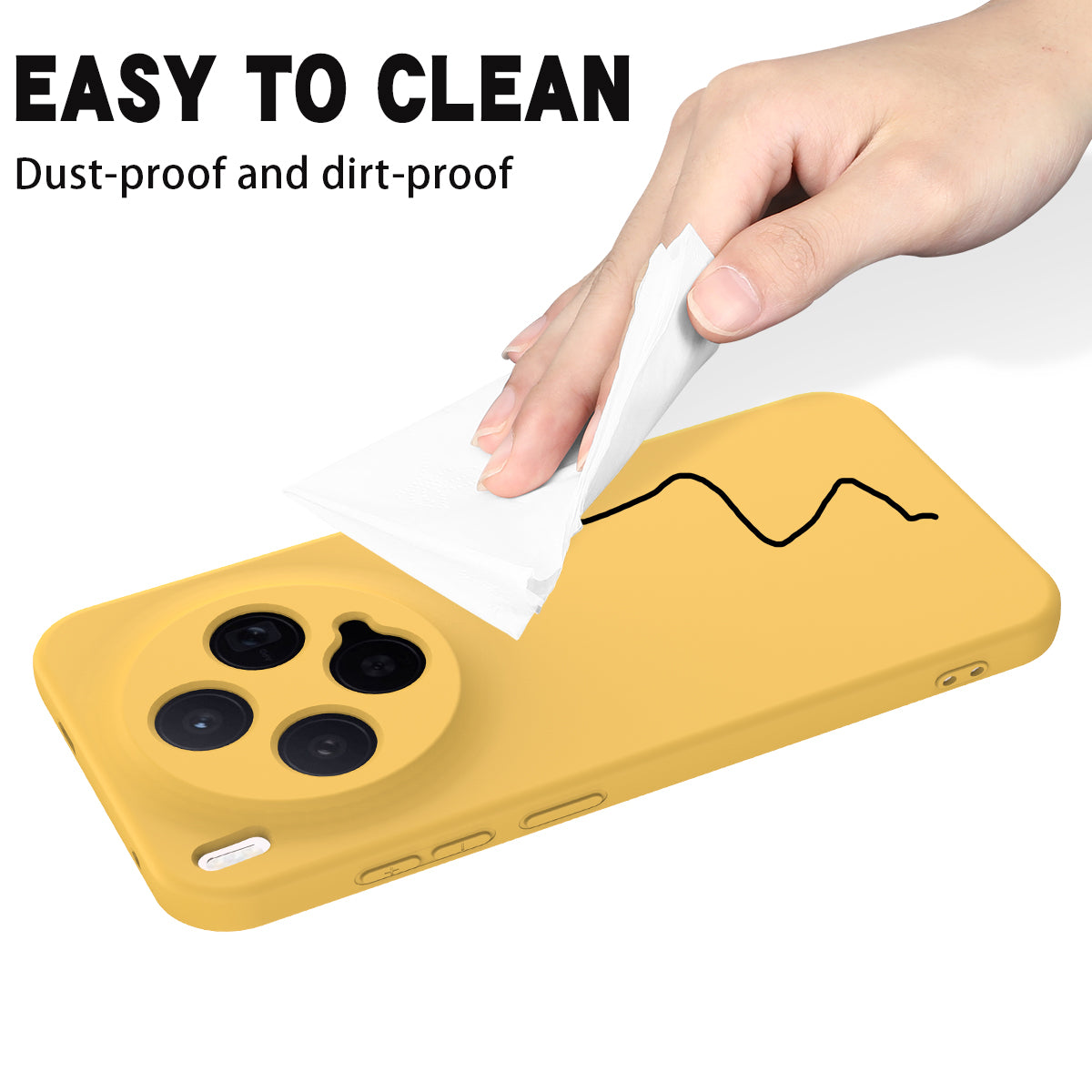 For vivo X300 5G Liquid Silicone Case Phone Back Cover with Hand Strap - Yellow