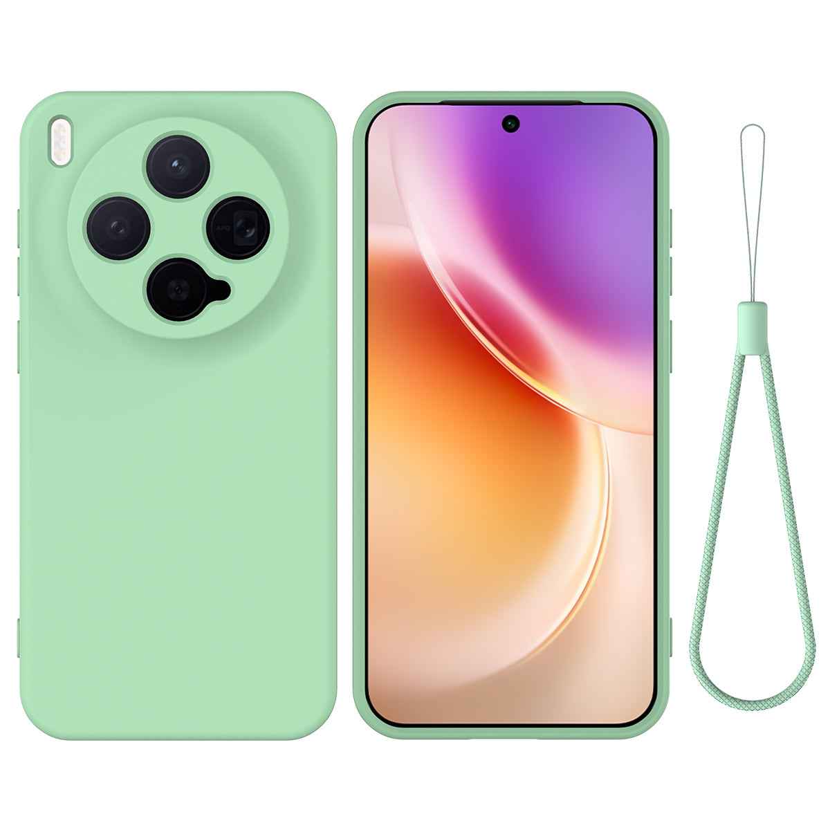 For vivo X300 5G Liquid Silicone Case Phone Back Cover with Hand Strap - Green