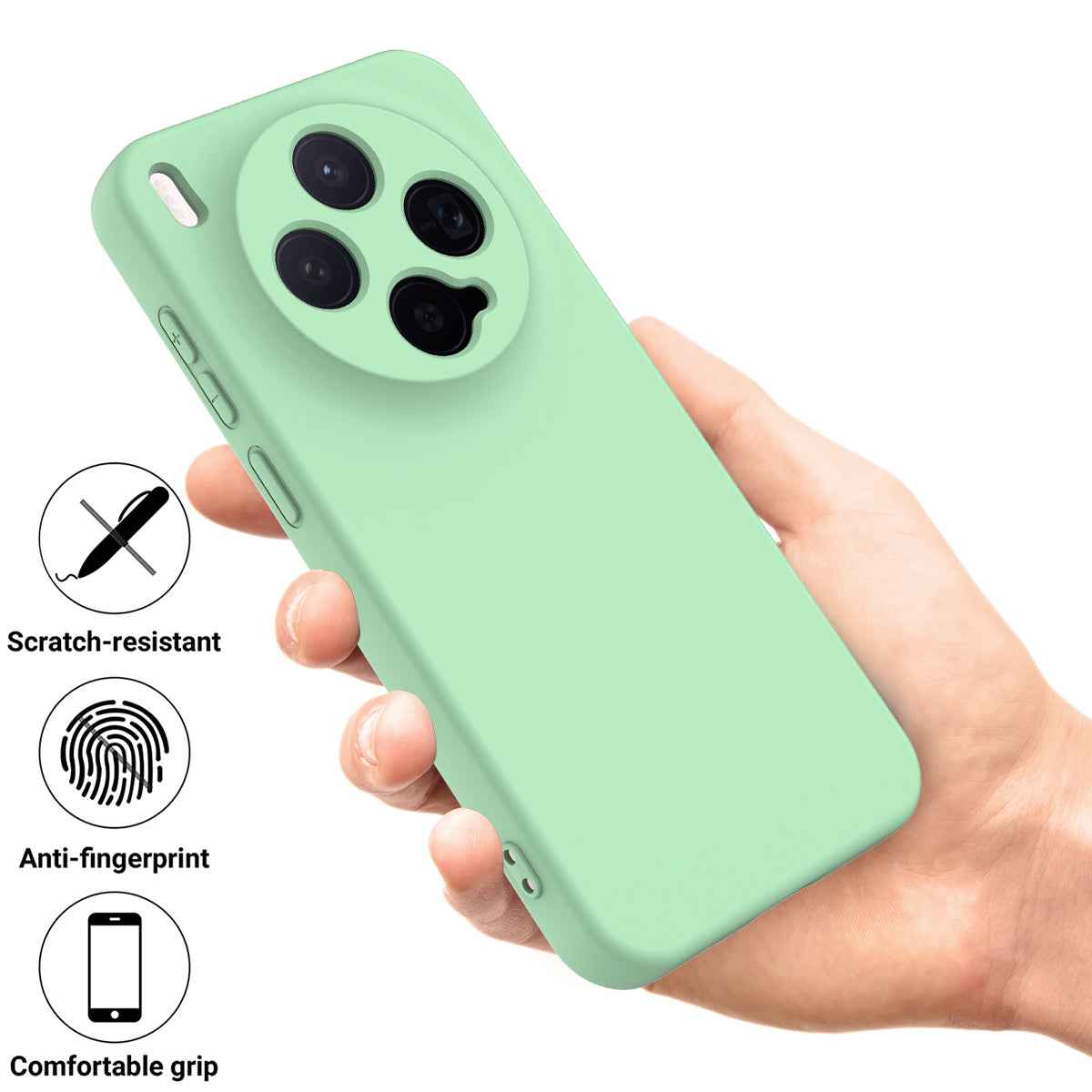 For vivo X300 5G Liquid Silicone Case Phone Back Cover with Hand Strap - Green