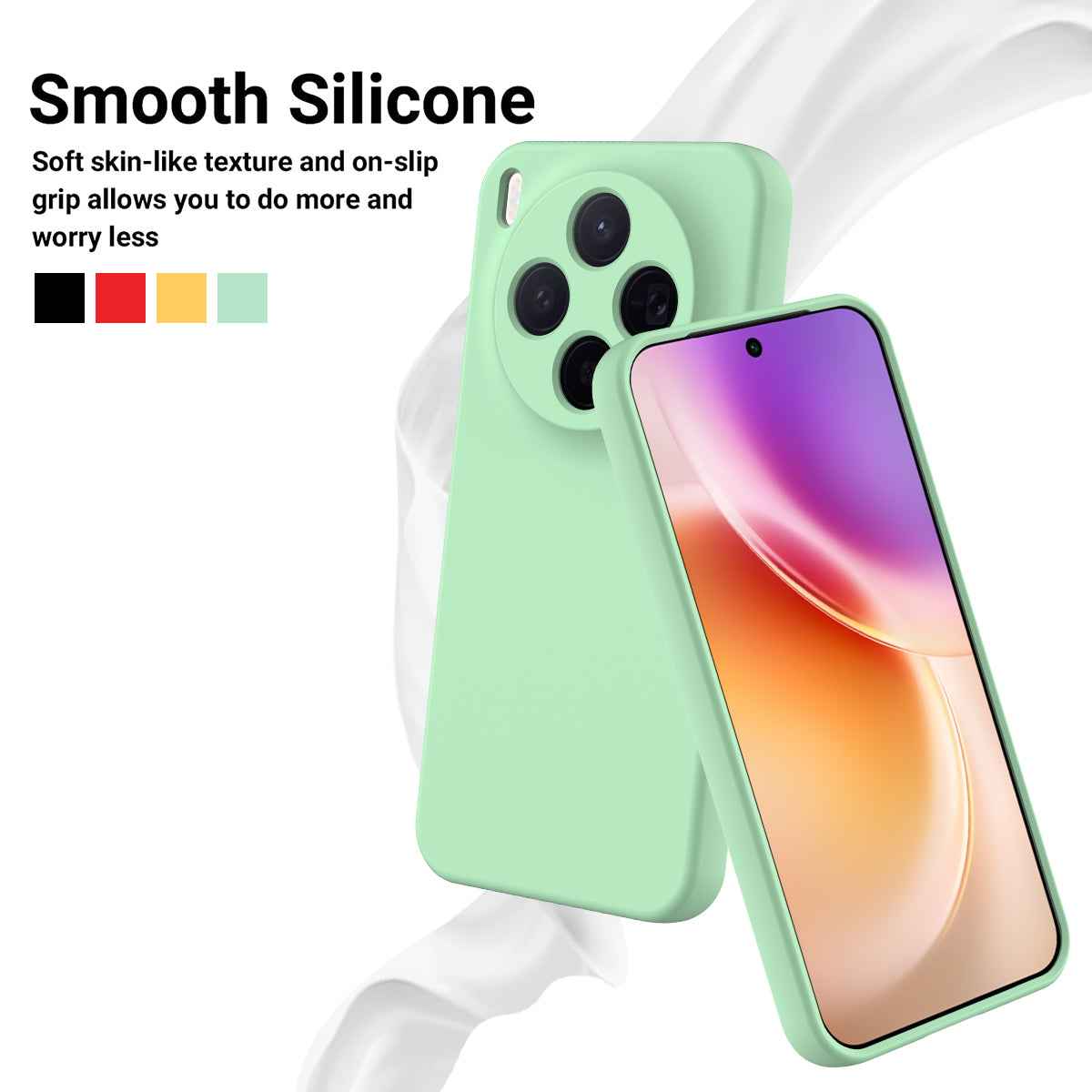 For vivo X300 5G Liquid Silicone Case Phone Back Cover with Hand Strap - Green