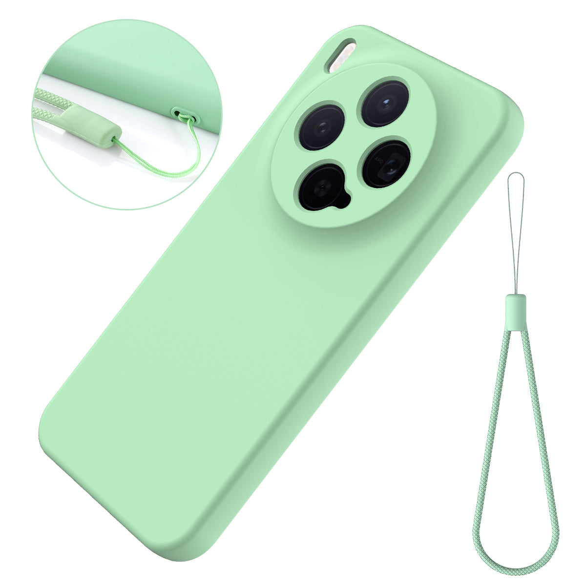 For vivo X300 5G Liquid Silicone Case Phone Back Cover with Hand Strap - Green