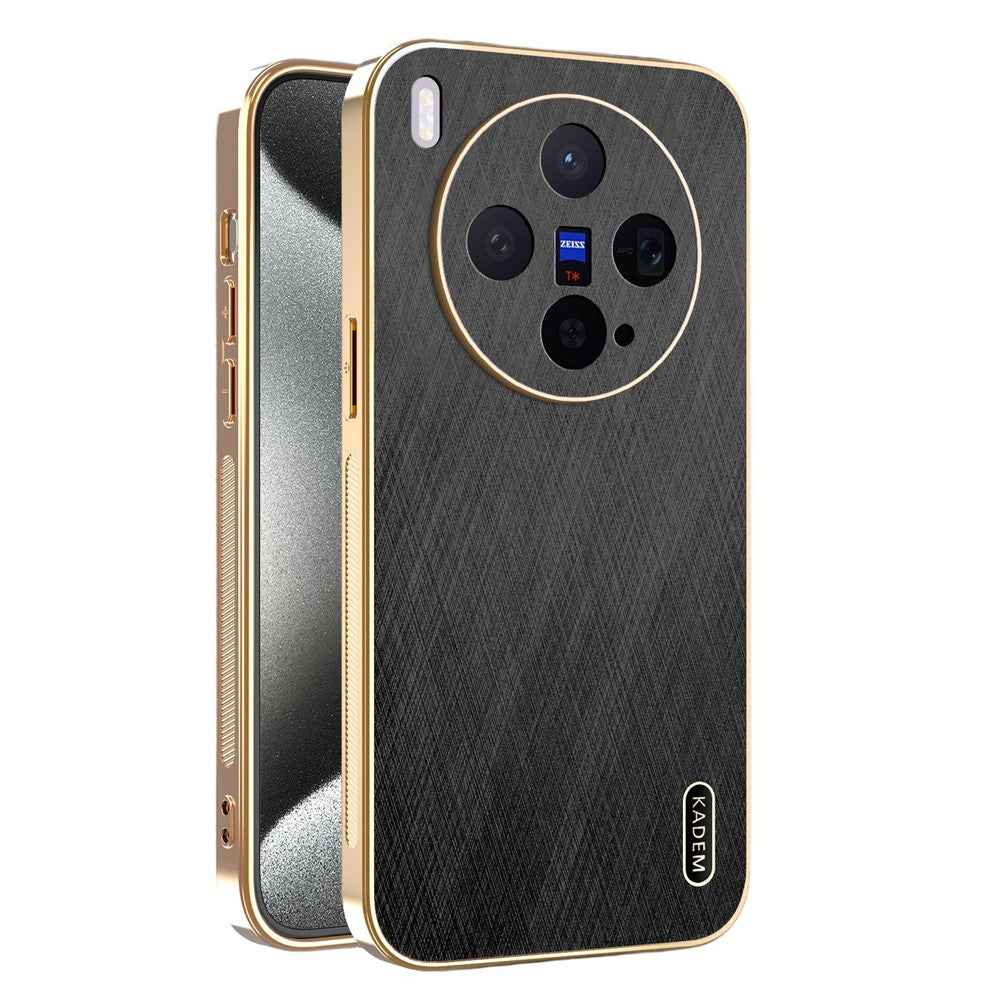 KADEM For vivo X300 5G Case Electroplating Silk Texture PU + TPU Phone Back Cover - Black