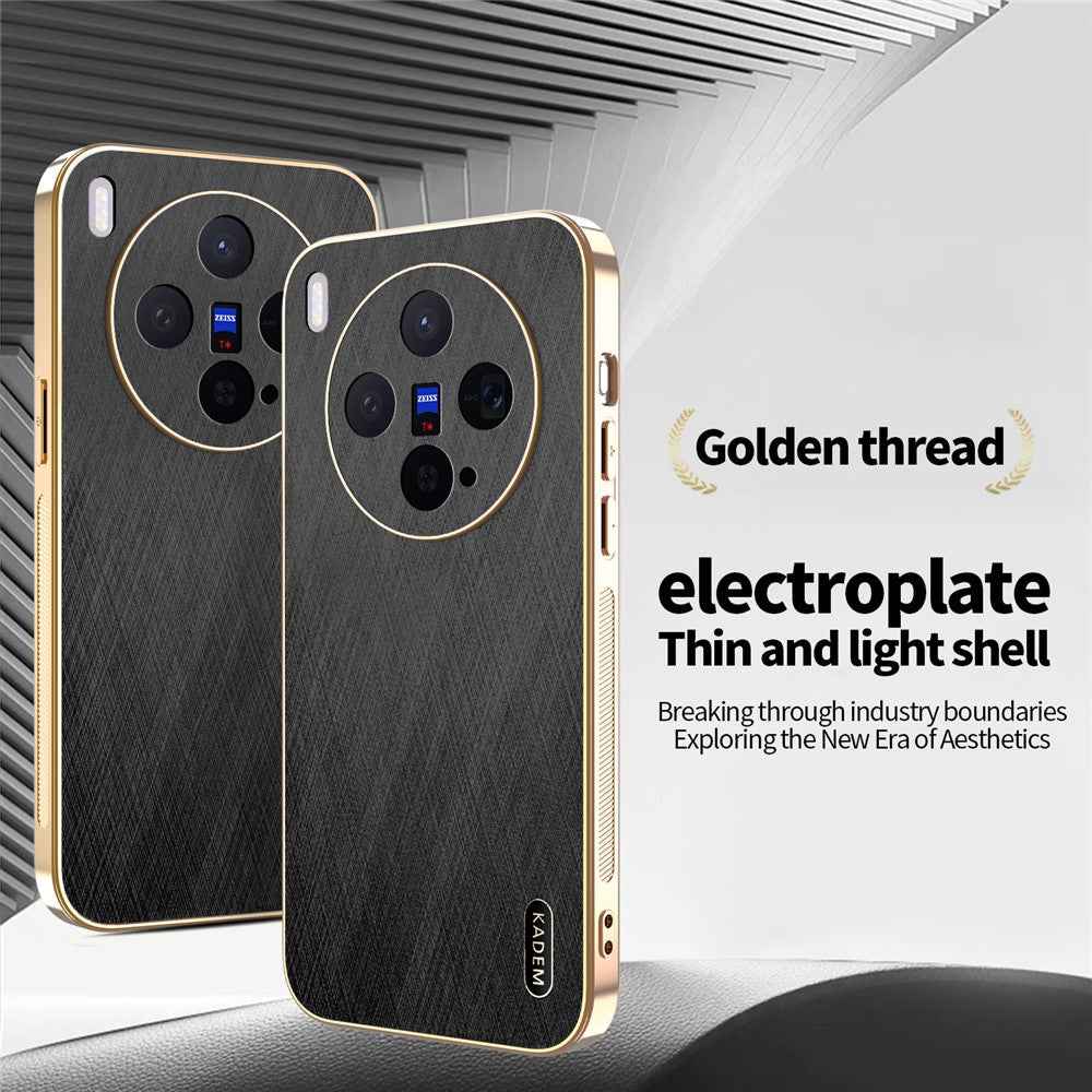 KADEM For vivo X300 5G Case Electroplating Silk Texture PU + TPU Phone Back Cover - Black