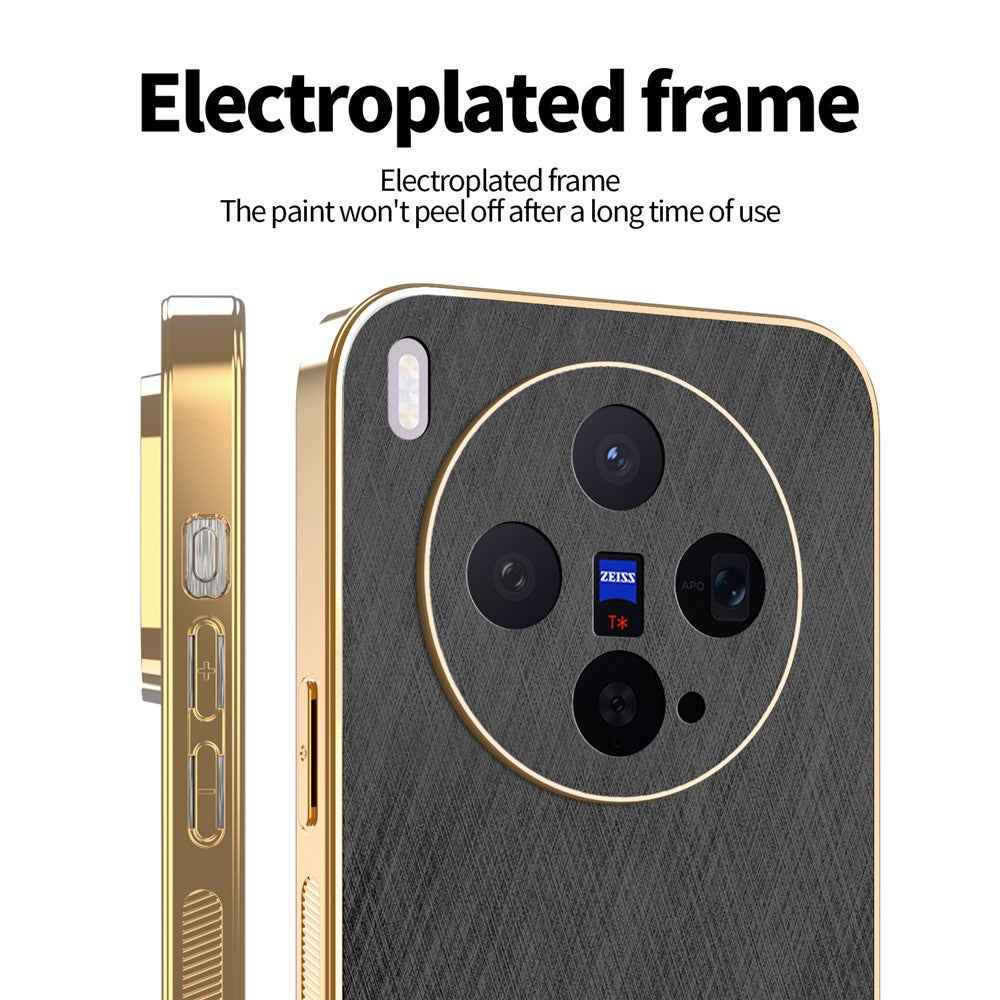 KADEM For vivo X300 5G Case Electroplating Silk Texture PU + TPU Phone Back Cover - Black