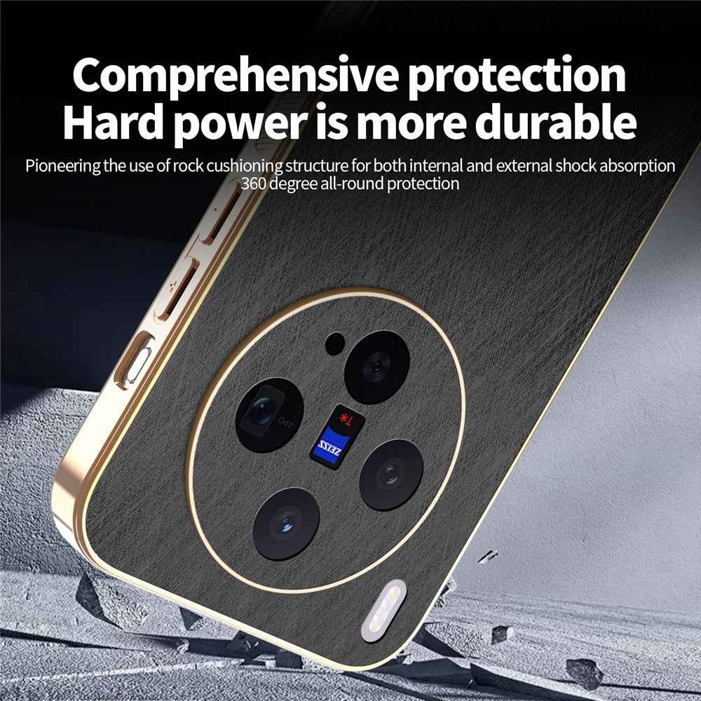 KADEM For vivo X300 5G Case Electroplating Silk Texture PU + TPU Phone Back Cover - Black