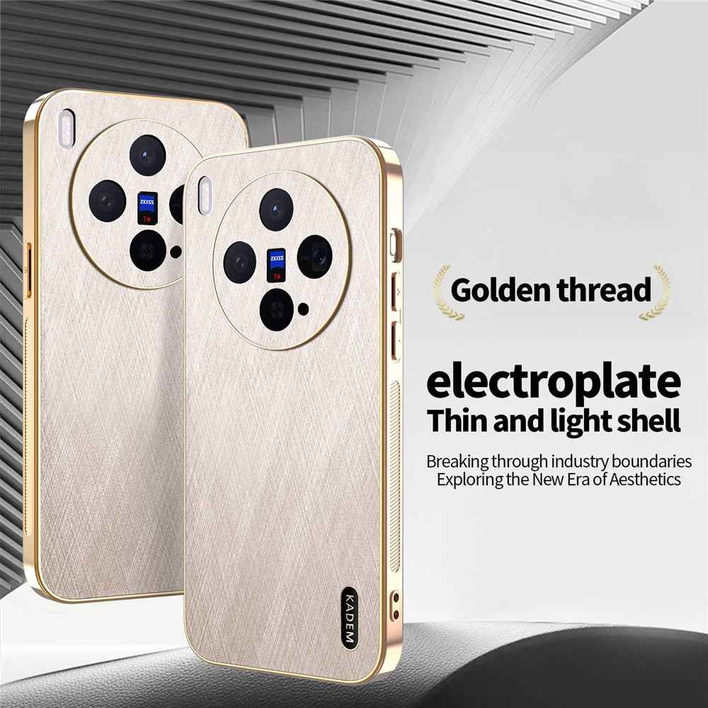 KADEM For vivo X300 5G Case Electroplating Silk Texture PU + TPU Phone Back Cover - Gold