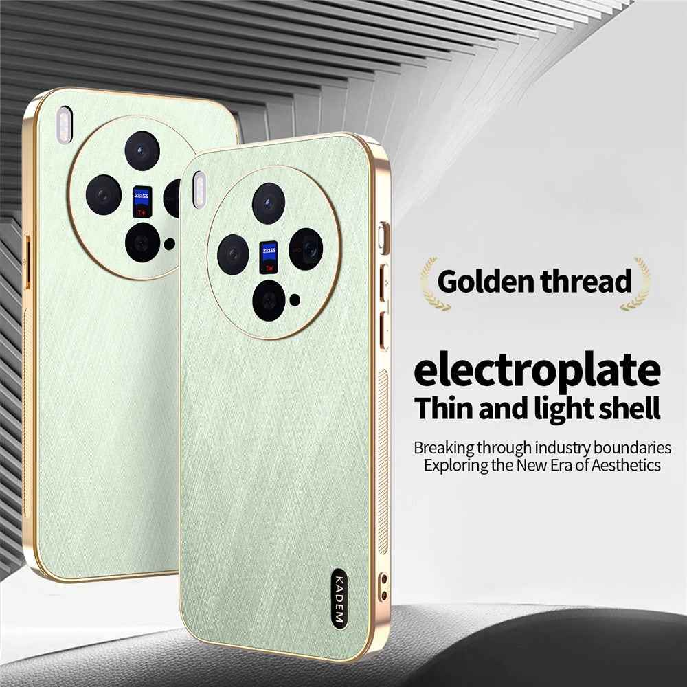 KADEM For vivo X300 5G Case Electroplating Silk Texture PU + TPU Phone Back Cover - Green