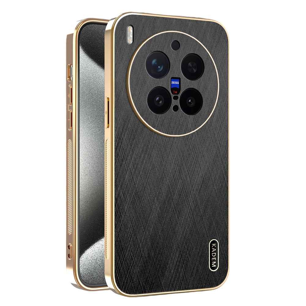 KADEM For vivo X300 Pro 5G Case Electroplating Silk Texture PU + TPU Phone Back Cover - Black
