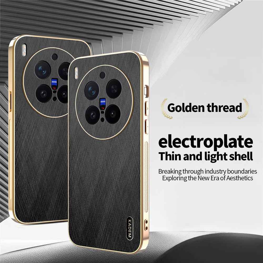 KADEM For vivo X300 Pro 5G Case Electroplating Silk Texture PU + TPU Phone Back Cover - Black