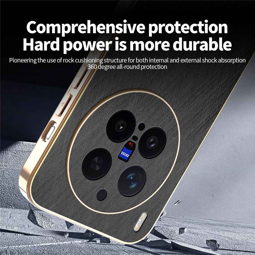 KADEM For vivo X300 Pro 5G Case Electroplating Silk Texture PU + TPU Phone Back Cover - Black