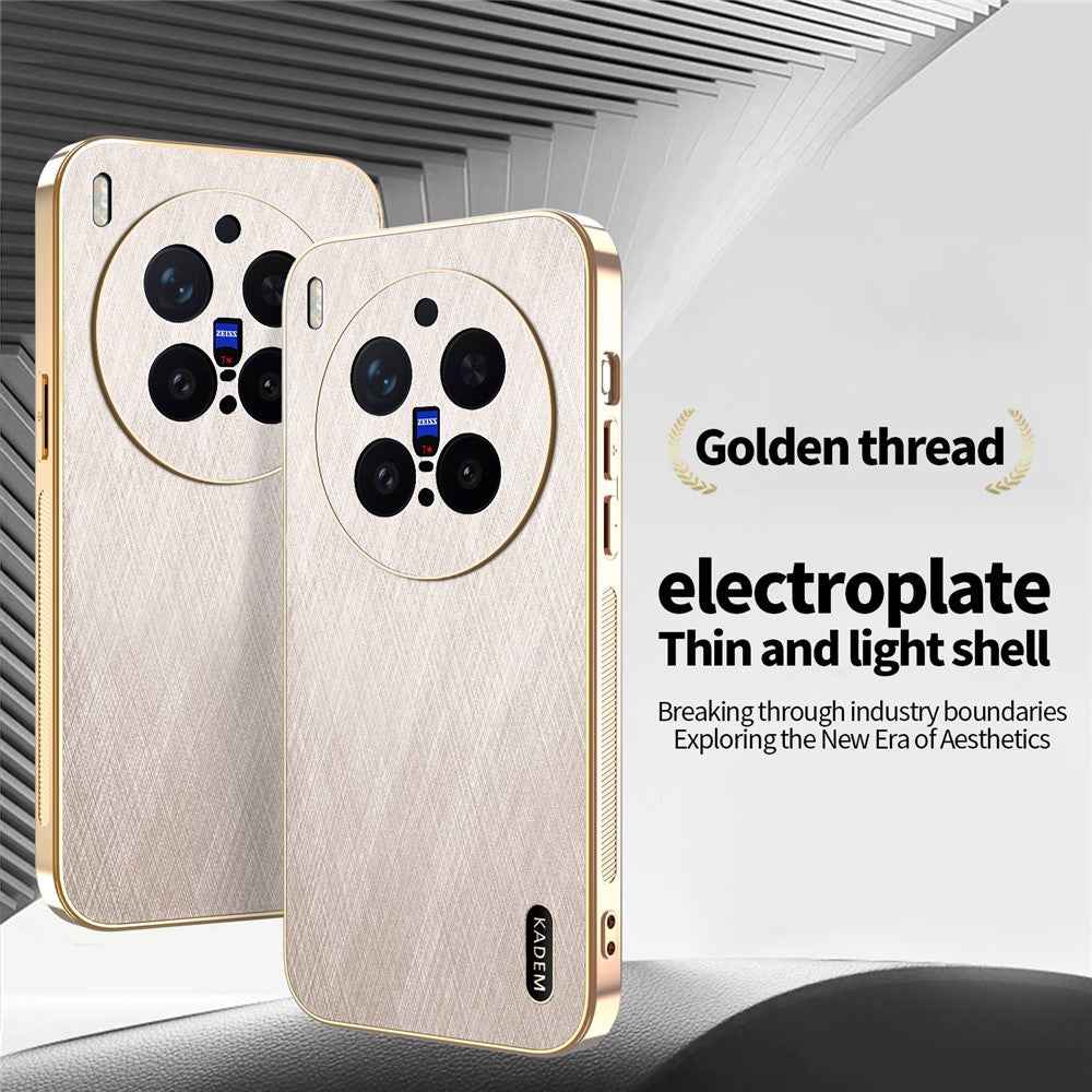 KADEM For vivo X300 Pro 5G Case Electroplating Silk Texture PU + TPU Phone Back Cover - Gold