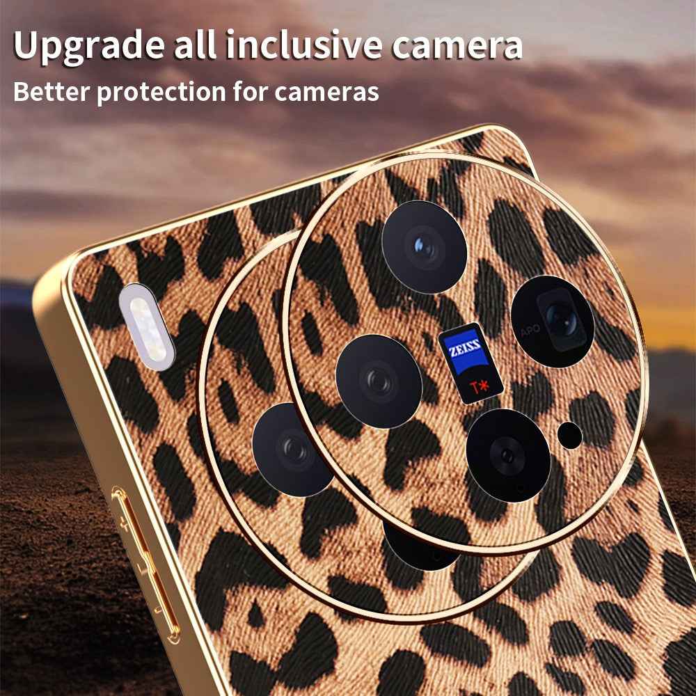 For vivo X300 5G Case Leopard Print PU Leather Coated PC + TPU Electroplating Phone Cover