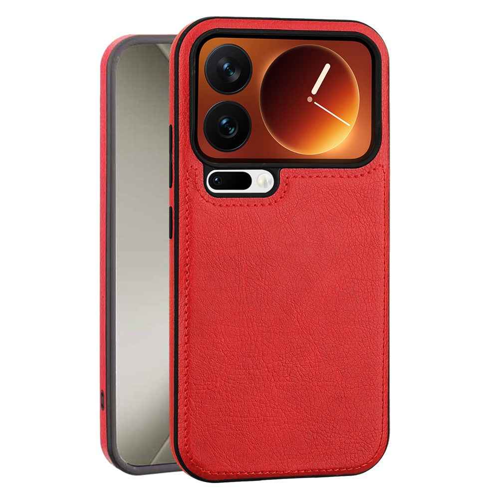 For Xiaomi 17 Pro Case PU Leather Coated PC + Silicone Phone Cover - Red