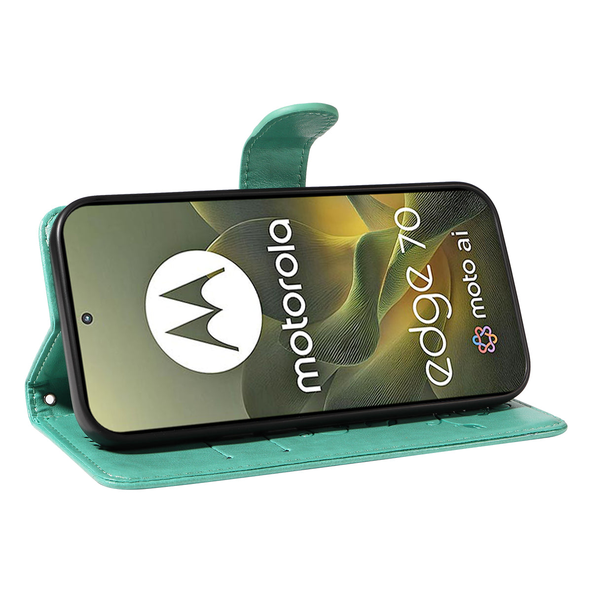 For Motorola Edge 70 5G PU Leather Cases Flower Pattern Wallet Stand Phone Cover with Strap - Green