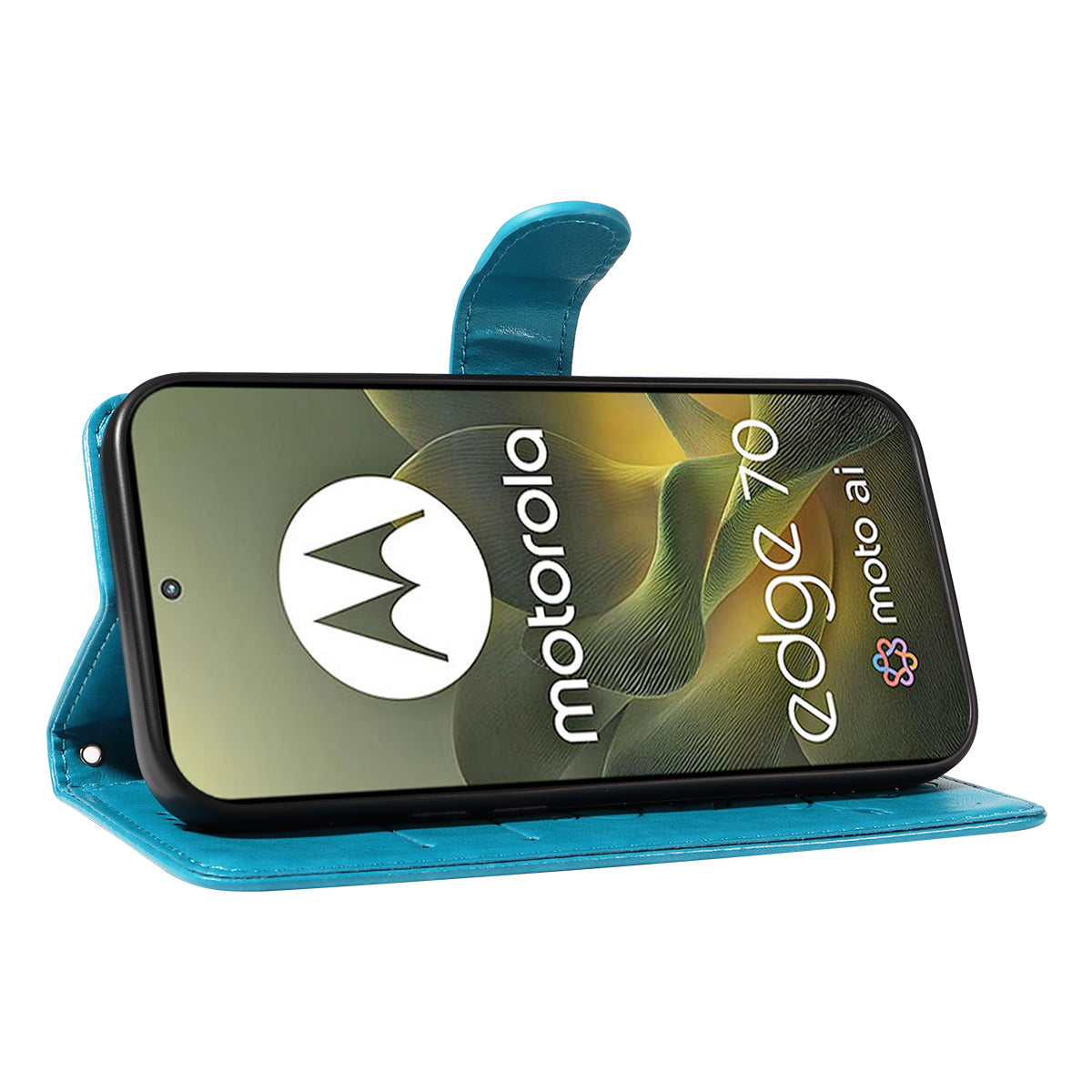 For Motorola Edge 70 5G PU Leather Cases Flower Pattern Wallet Stand Phone Cover with Strap - Blue