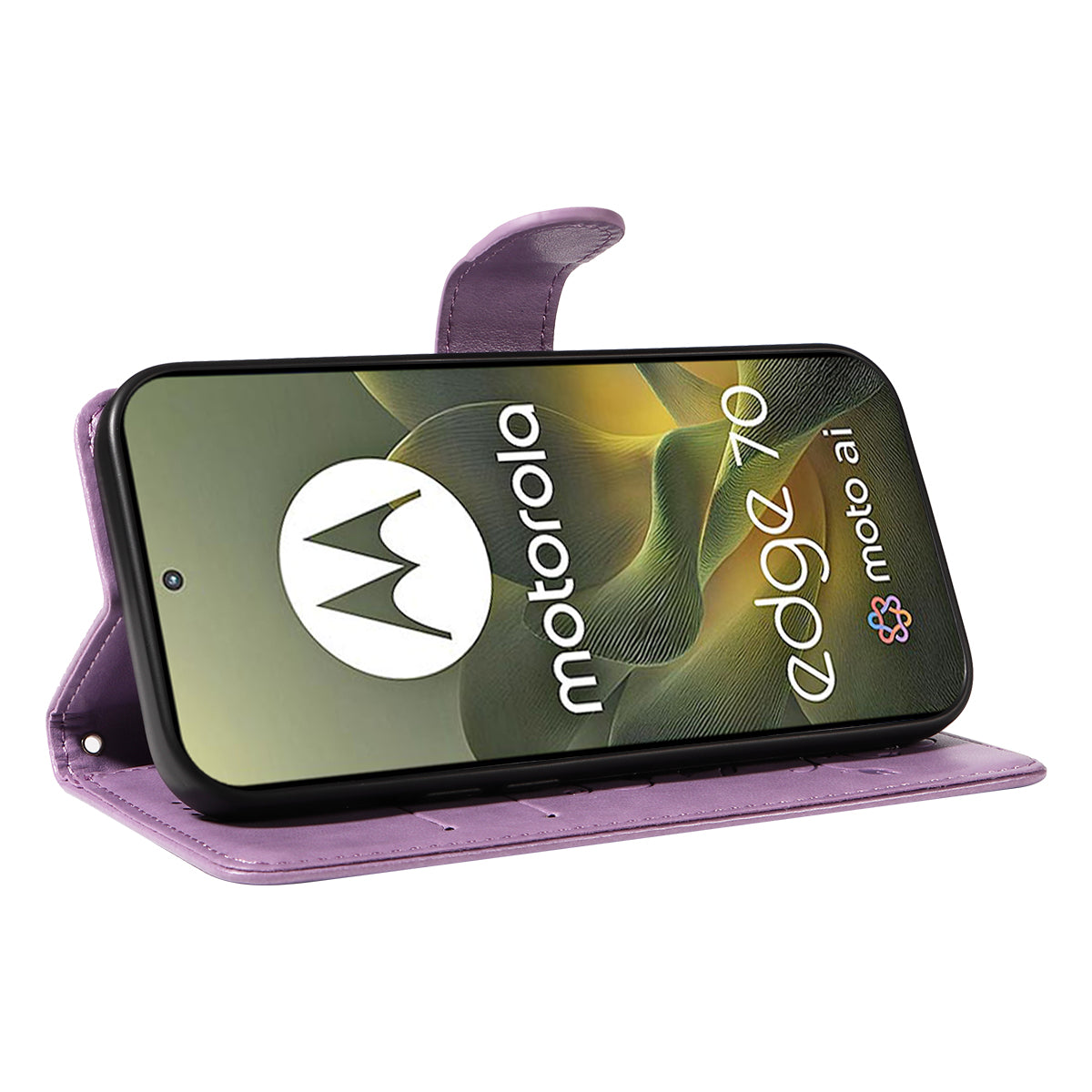 For Motorola Edge 70 5G PU Leather Cases Flower Pattern Wallet Stand Phone Cover with Strap -  Light Purple