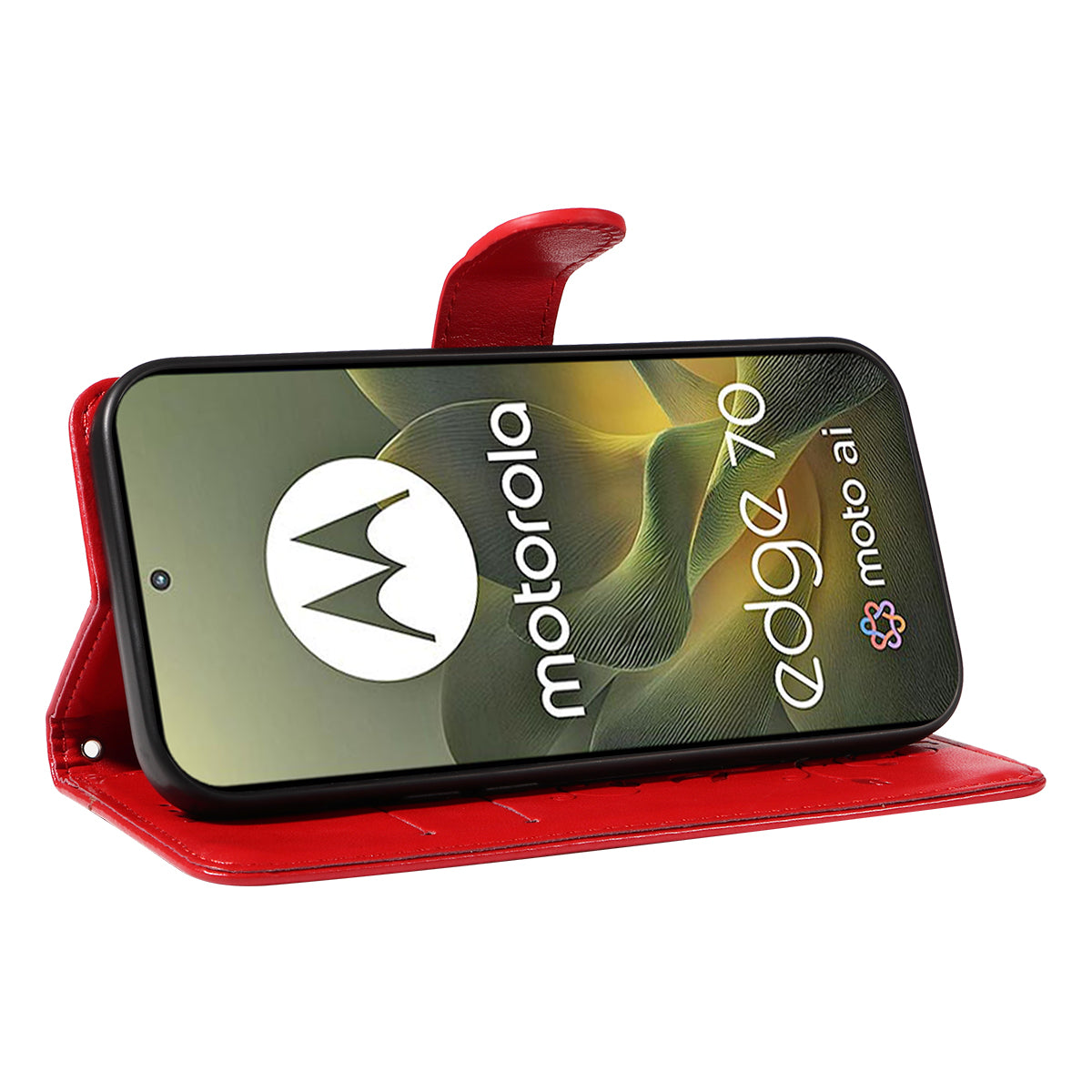 For Motorola Edge 70 5G PU Leather Cases Flower Pattern Wallet Stand Phone Cover with Strap - Red