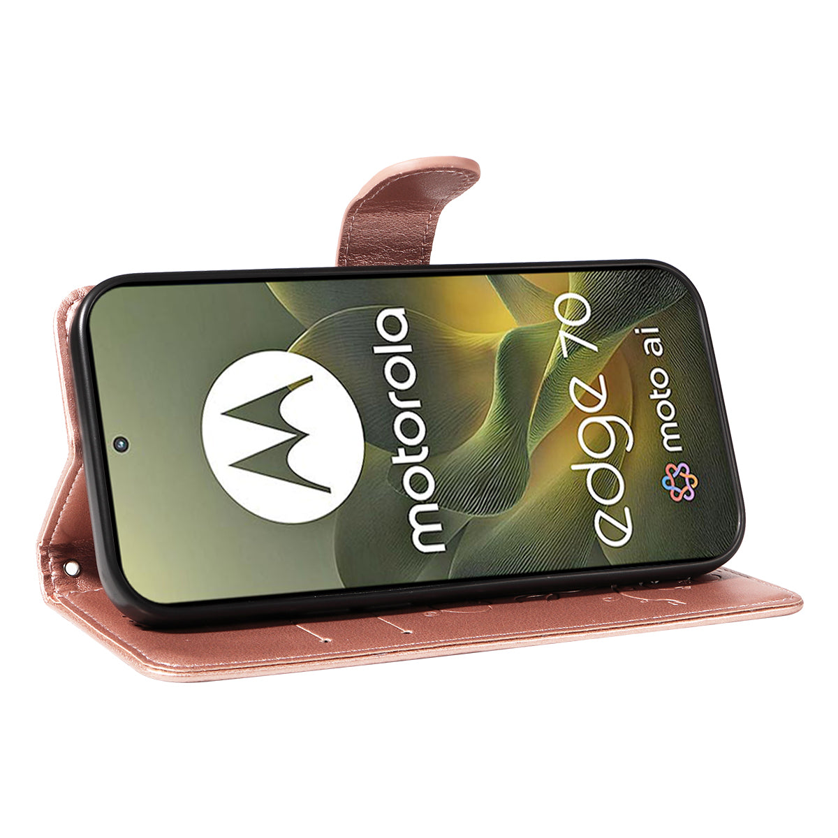 For Motorola Edge 70 5G PU Leather Cases Flower Pattern Wallet Stand Phone Cover with Strap - Rose Gold